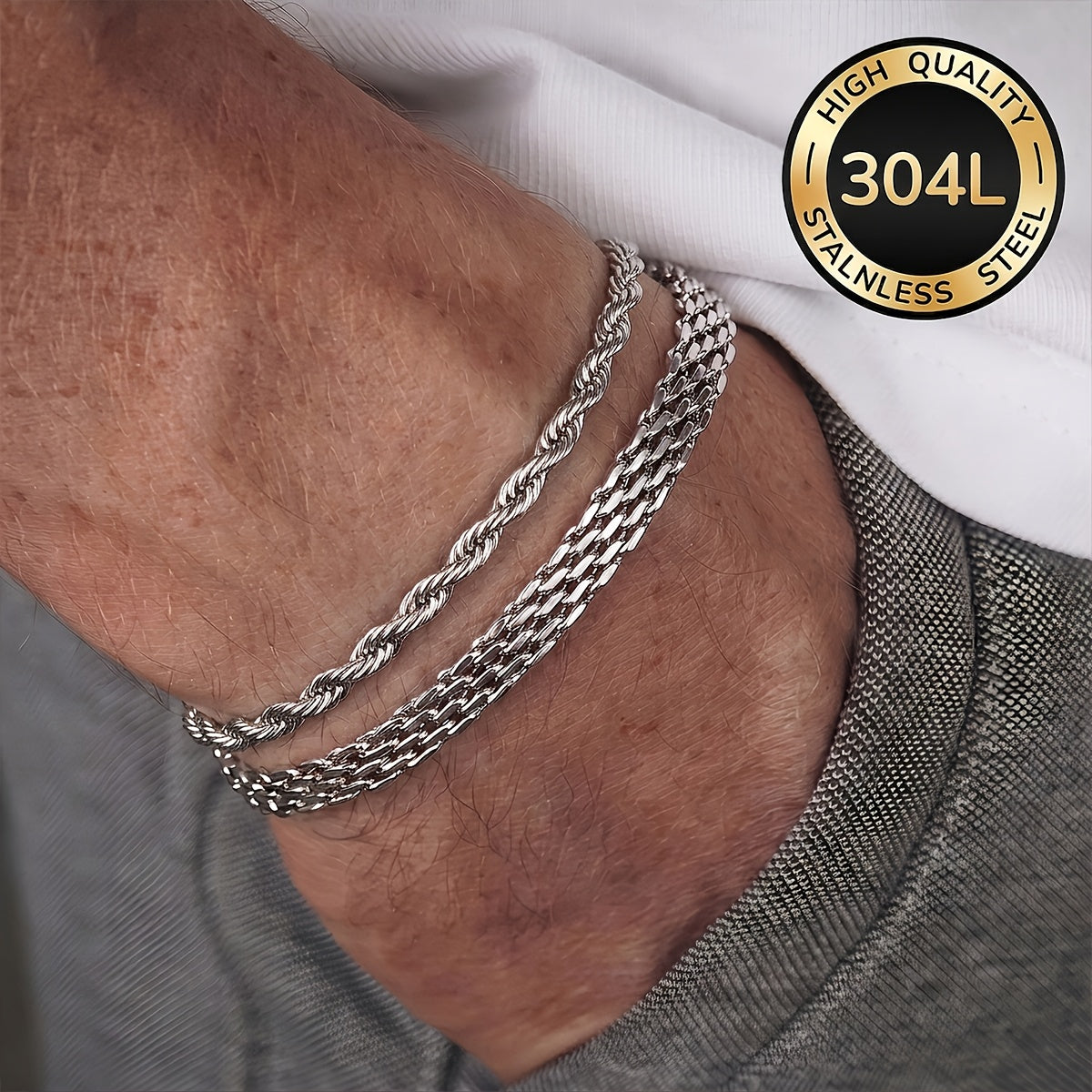 Handmade Men's 304 Stainless Steel Cuban Link Chain Curb Chain Bracelet
