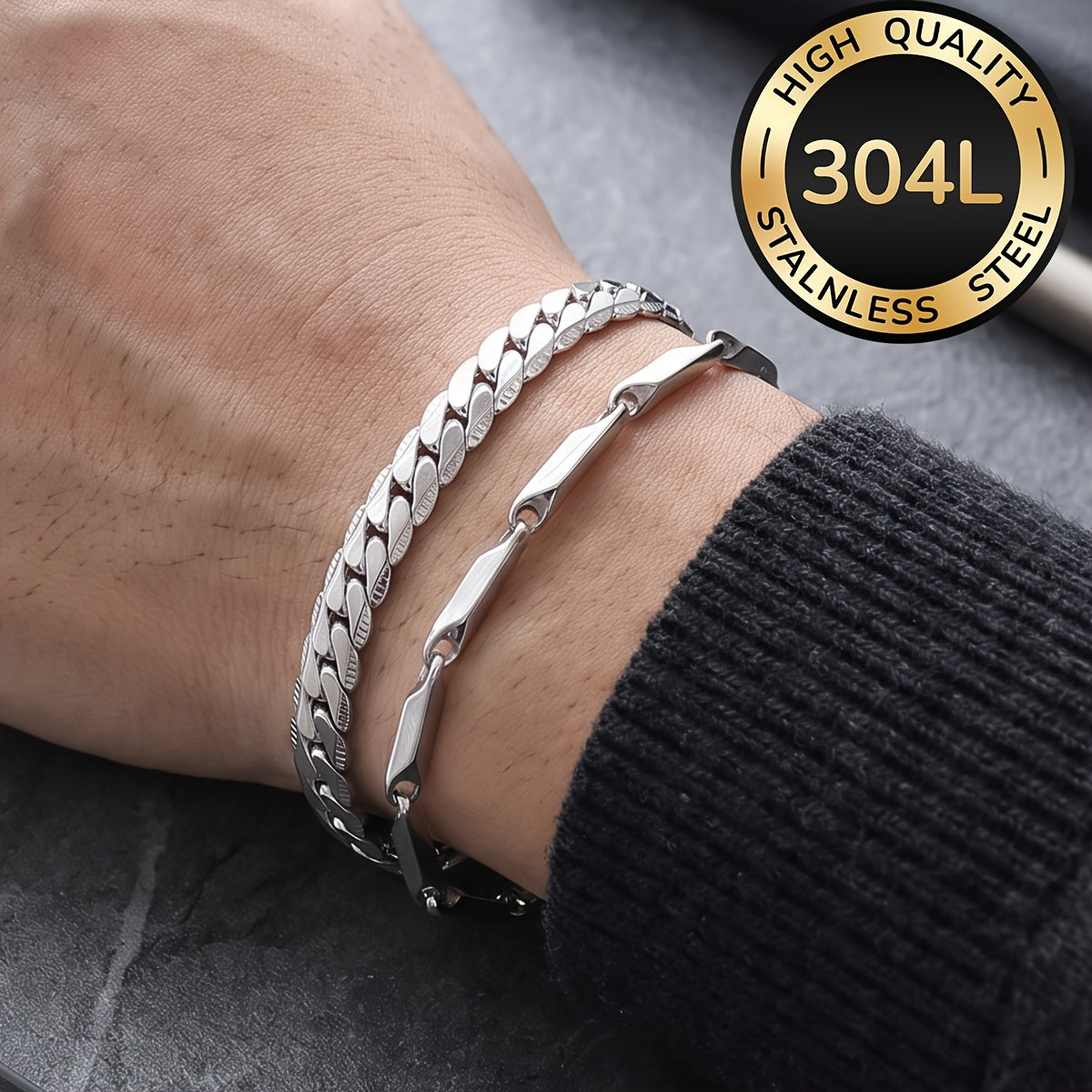 Handmade Men's Cuban Link Chain Curb Chain Bracelet In Durable 304 Stainless Steel