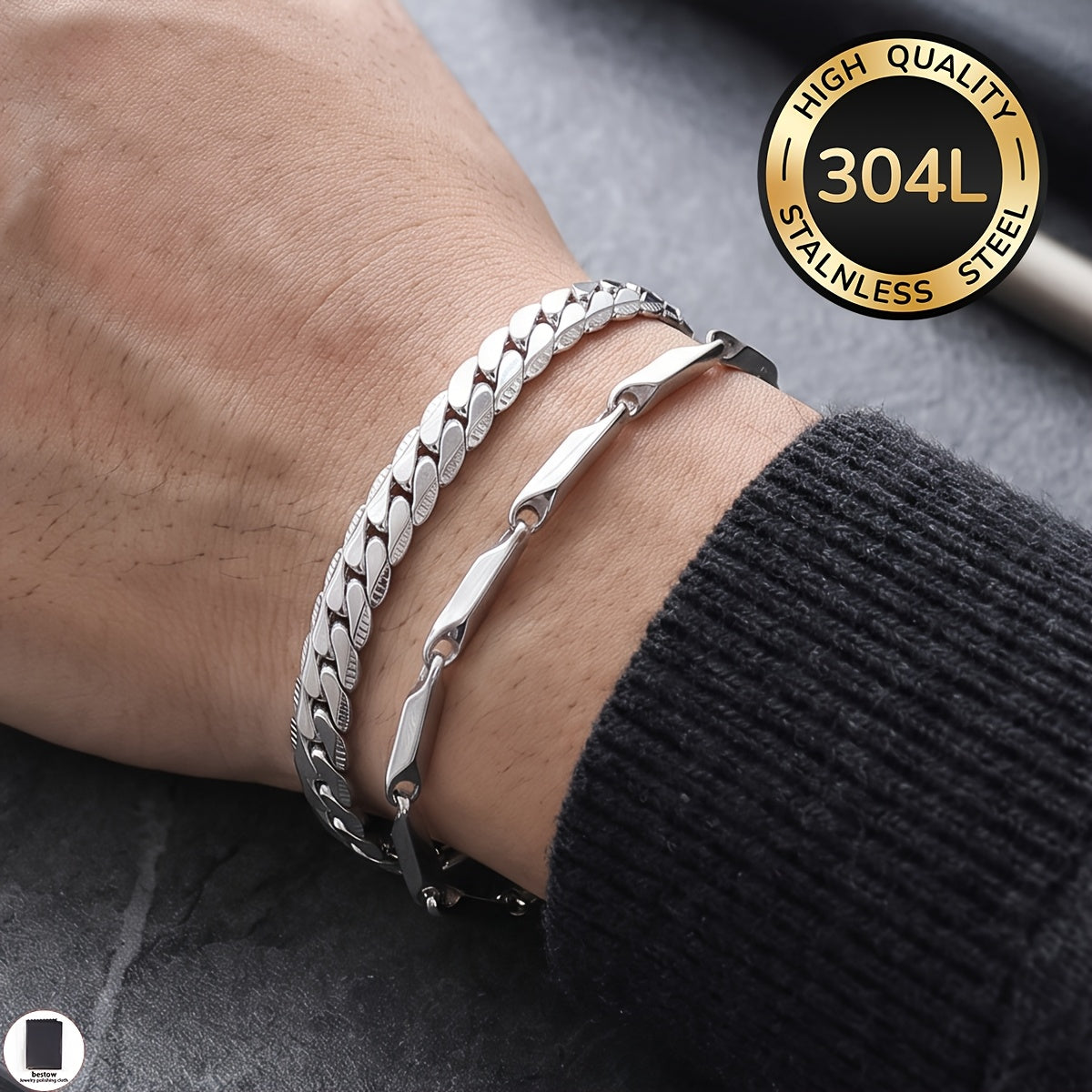 Handmade Men's Cuban Link Chain Curb Chain Bracelet In Durable 304 Stainless Steel