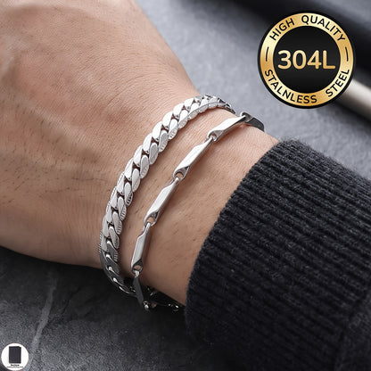 Handmade Men's Cuban Link Chain Curb Chain Bracelet In Durable 304 Stainless Steel