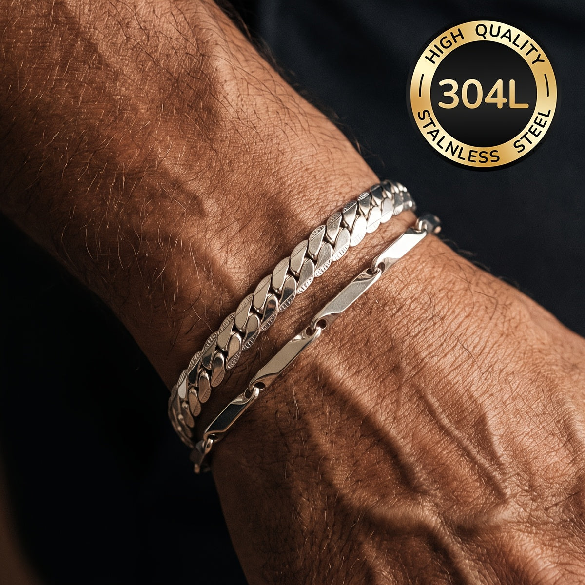 Handmade Men's Cuban Link Chain Curb Chain Bracelet In Durable 304 Stainless Steel