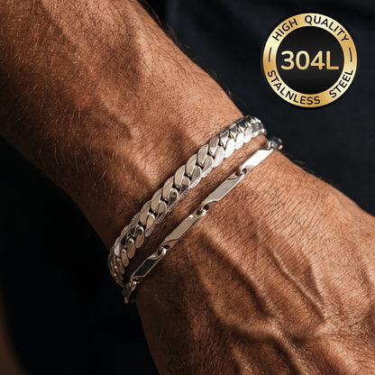 Handmade Men's Cuban Link Chain Curb Chain Bracelet In Durable 304 Stainless Steel