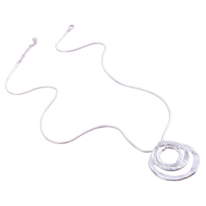 Geometric Sandblasted Zinc Alloy Necklace With Silver Plated Electroplated Finish, Unisex Design