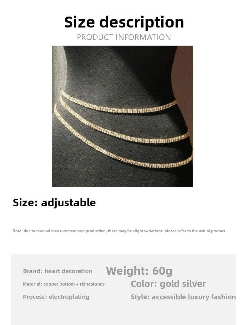 Silver Alloy Body Chain For Women Featuring Geometric Pattern With White Crystal Inlay And Electroplated Finish