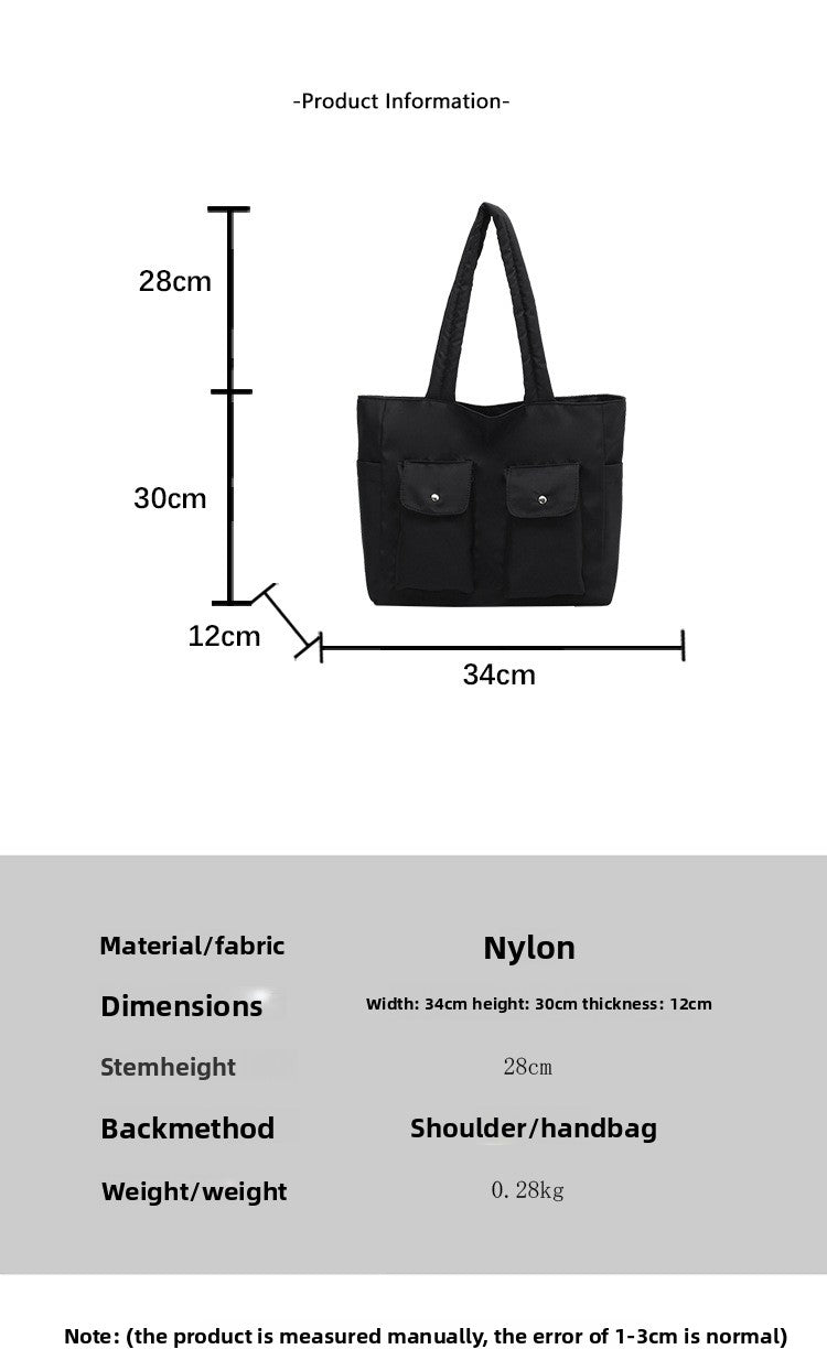 Women’s Square Nylon Tote Bag With Sewing Thread Detail, Single Shoulder Strap, Perfect For Summer