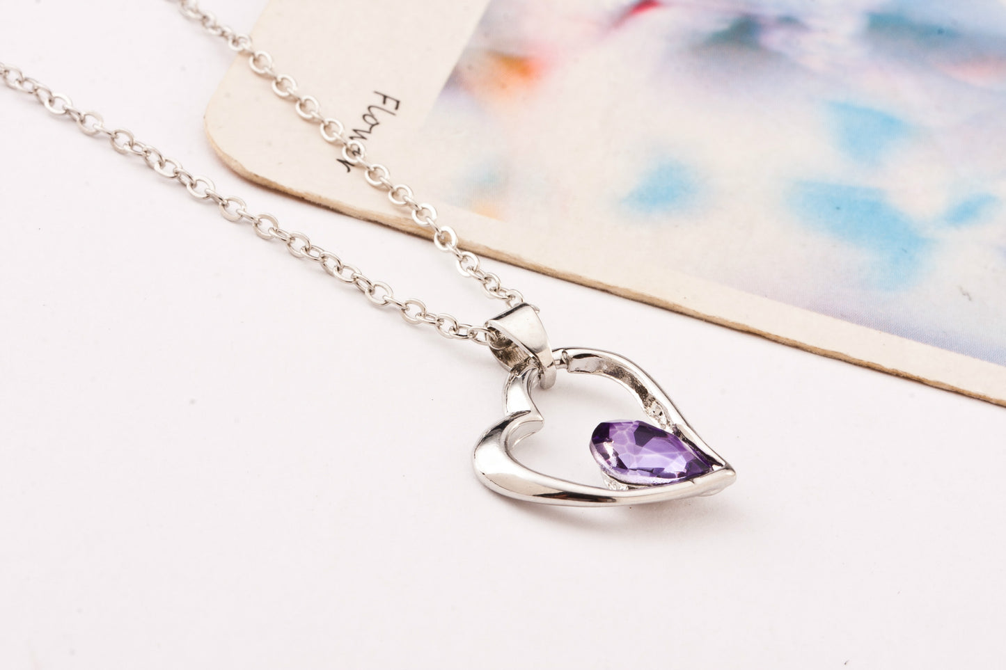 Heart Shape Purple Alloy Pendant Necklace For Women In With Ball Chain