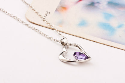 Heart Shape Purple Alloy Pendant Necklace For Women In With Ball Chain