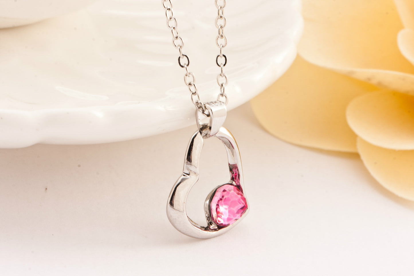 Heart Shape Purple Alloy Pendant Necklace For Women In With Ball Chain