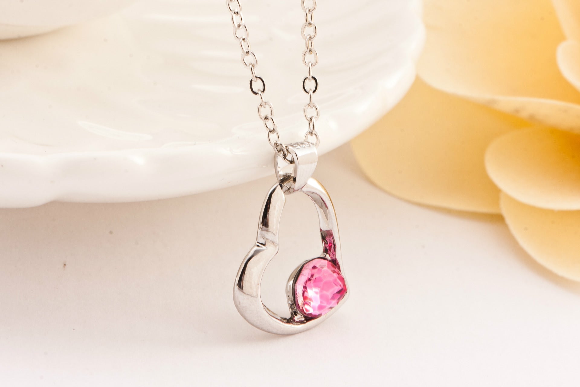 Heart Shape Purple Alloy Pendant Necklace For Women In With Ball Chain
