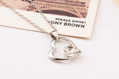 Heart Shape Purple Alloy Pendant Necklace For Women In With Ball Chain