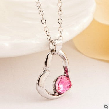 Heart Shape Purple Alloy Pendant Necklace For Women In With Ball Chain