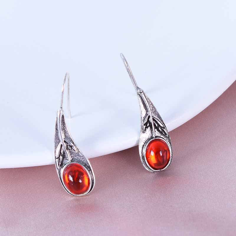 Bohemian Leaves Stud Earrings For Women In Alloy With Turquoise Inlay And 304 Stainless Steel Posts
