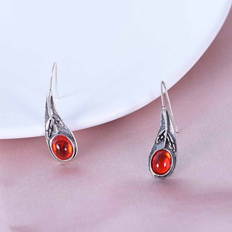 Bohemian Leaves Stud Earrings For Women In Alloy With Turquoise Inlay And 304 Stainless Steel Posts