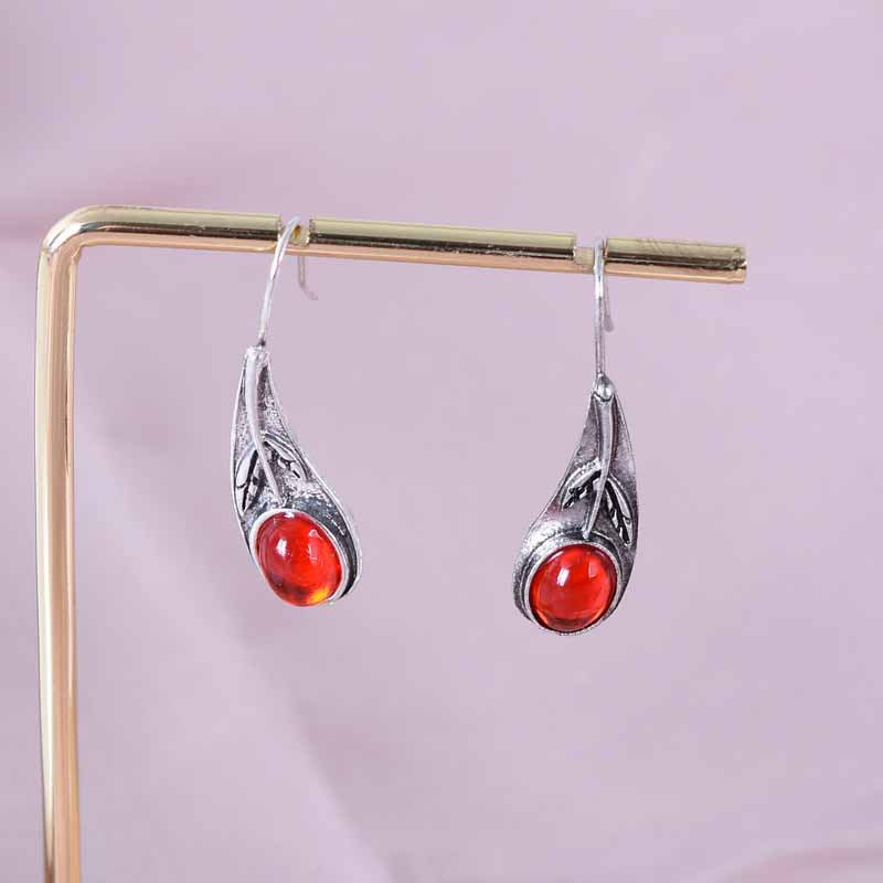 Bohemian Leaves Stud Earrings For Women In Alloy With Turquoise Inlay And 304 Stainless Steel Posts