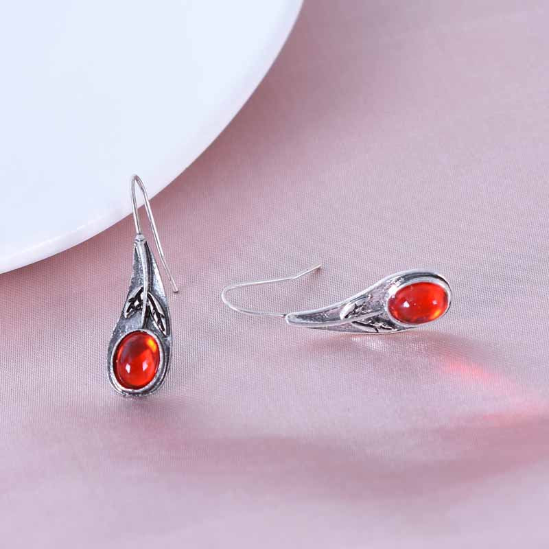 Bohemian Leaves Stud Earrings For Women In Alloy With Turquoise Inlay And 304 Stainless Steel Posts
