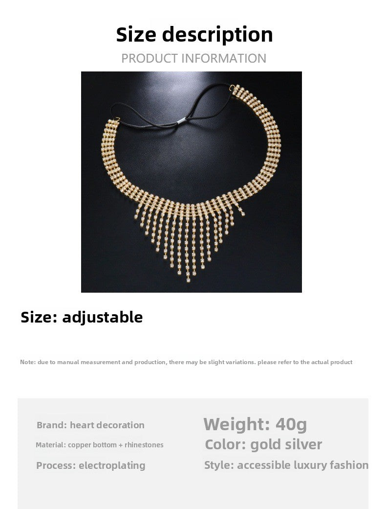 Exaggerated Tassel Hair Chain Insert Comb For Women With Rhinestones In Silver