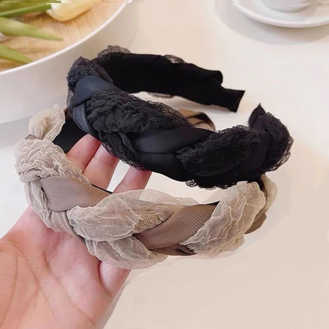 Retro Braid Hair Band For Women In Dyed Black Gauze Material Hair Accessories