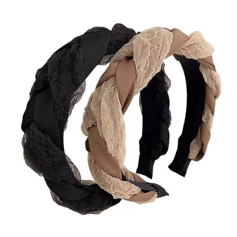Retro Braid Hair Band For Women In Dyed Black Gauze Material Hair Accessories