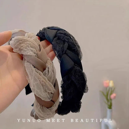 Retro Braid Hair Band For Women In Dyed Black Gauze Material Hair Accessories
