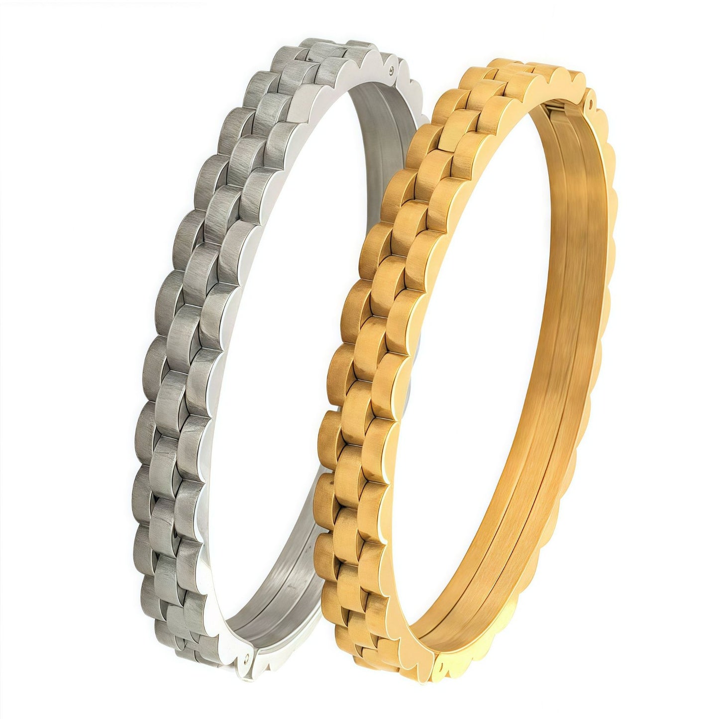Geometric Waterproof Non Tarnish Bangle For Women, 304 Stainless Steel With 18K Real Gold PVD Coated Plating, 0.03µm-0.05µm Thickness
