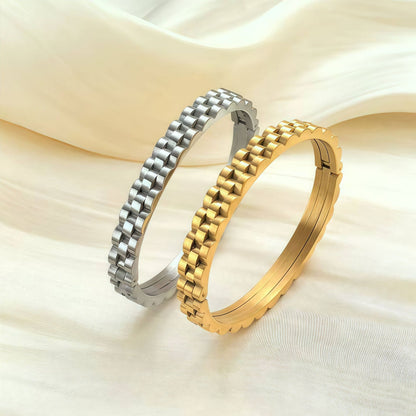 Geometric Waterproof Non Tarnish Bangle For Women, 304 Stainless Steel With 18K Real Gold PVD Coated Plating, 0.03µm-0.05µm Thickness