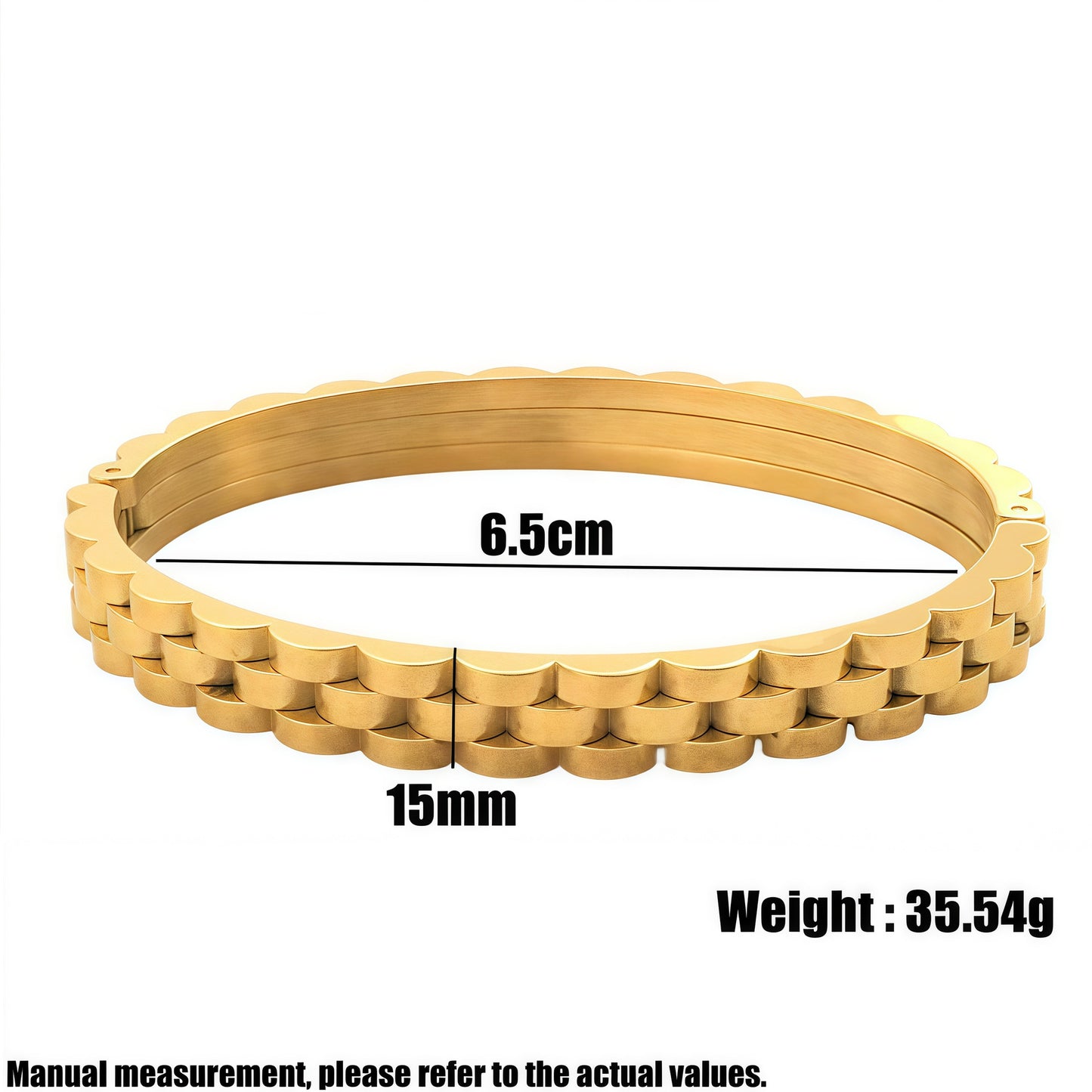 Geometric Waterproof Non Tarnish Bangle For Women, 304 Stainless Steel With 18K Real Gold PVD Coated Plating, 0.03µm-0.05µm Thickness
