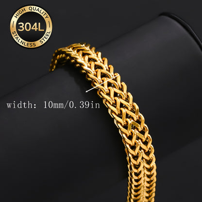 Handmade Men's 304 Stainless Steel Cuban Link Chain Bracelet With 18K Real Gold Plated Coating 0.03µm Thickness