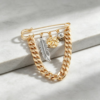 Feather Pin Made Of Alloy With Electroplated Finish, Available In Gold