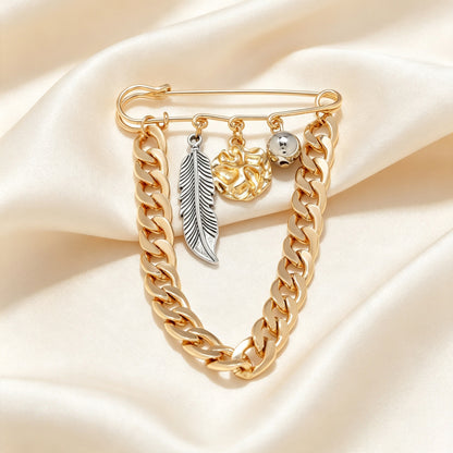 Feather Pin Made Of Alloy With Electroplated Finish, Available In Gold