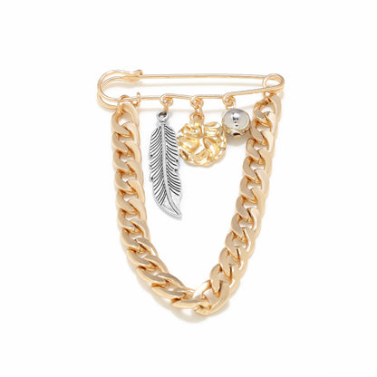 Feather Pin Made Of Alloy With Electroplated Finish, Available In Gold