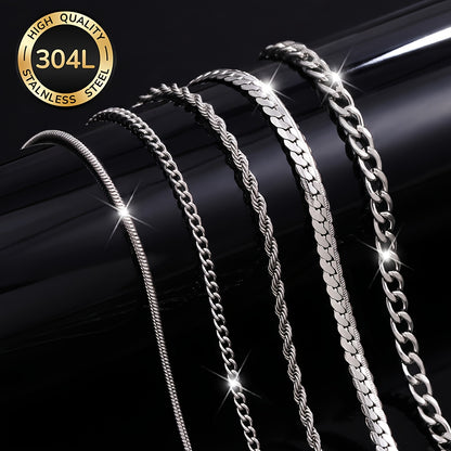 Handmade 304 Stainless Steel Slider Chain Necklace, Unisex Design For Everyday Wear