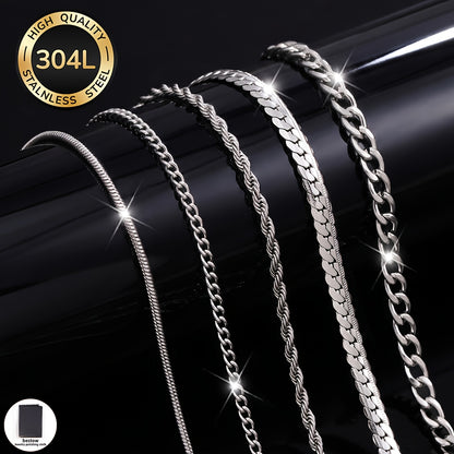 Handmade 304 Stainless Steel Slider Chain Necklace, Unisex Design For Everyday Wear