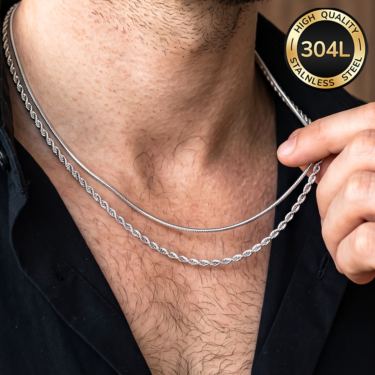 Handmade 304 Stainless Steel Slider Chain Necklace, Unisex Design For Everyday Wear