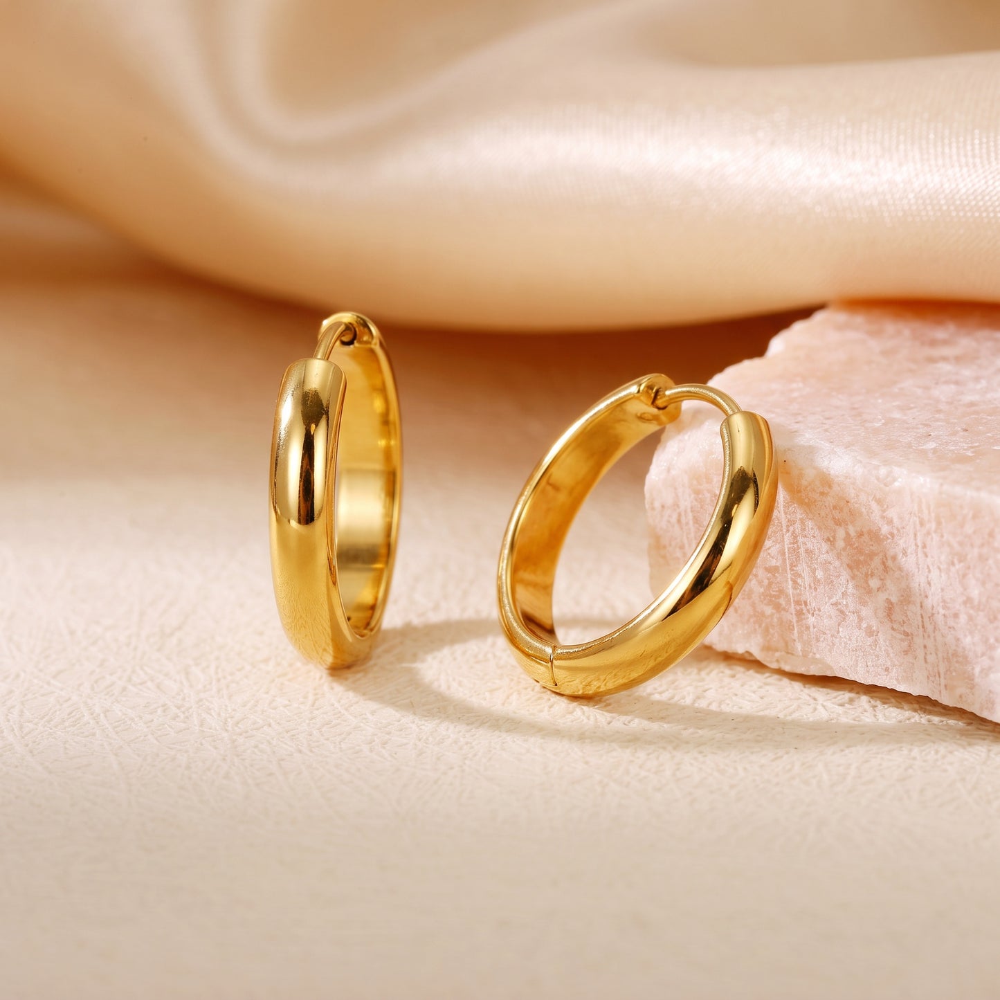 Basic Geometric CNC Titanium Steel Earrings For Women With Electroplated KC Golden Plated Finish