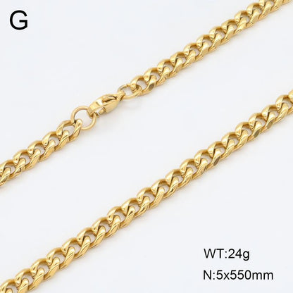 Handmade Punk Quadrilateral Necklace In 304 Stainless Steel With 18K Real Gold Plated PVD Coated Cuban Link Chain
