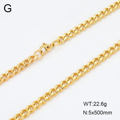 Handmade Punk Quadrilateral Necklace In 304 Stainless Steel With 18K Real Gold Plated PVD Coated Cuban Link Chain