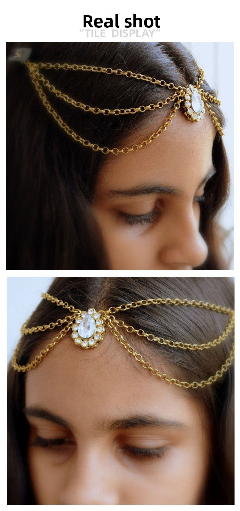 Water Droplets Hair Chain Insert Comb For Women With Rhinestones In Silver, Perfect For Wedding Season