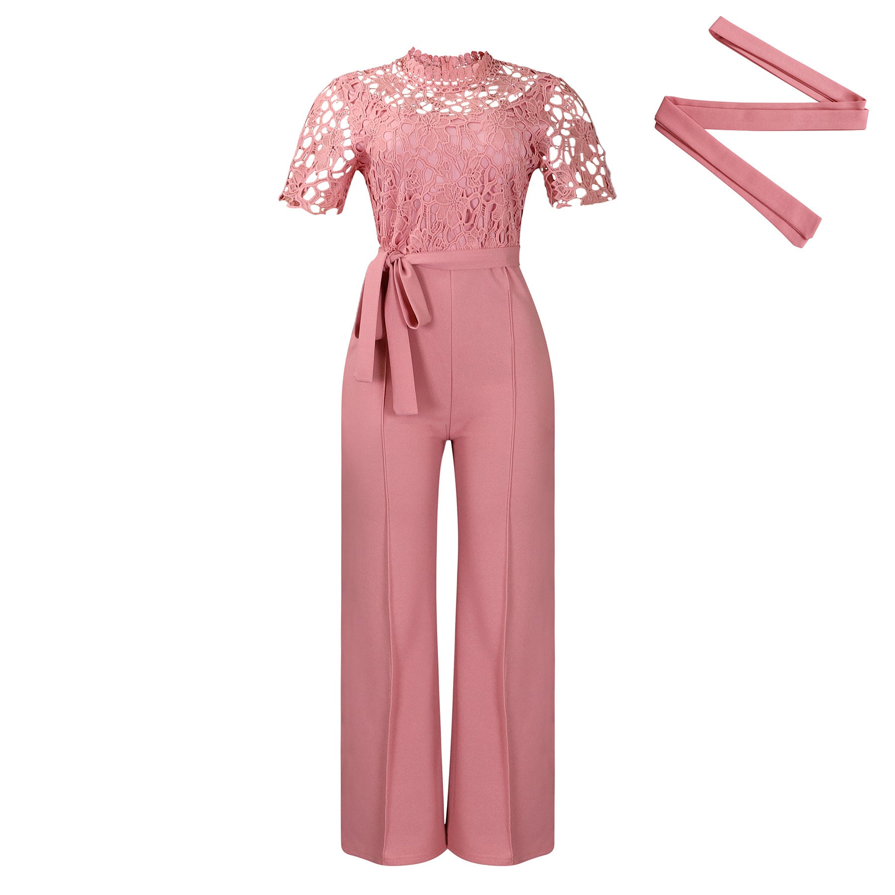 Sexy Lace Full Length Jumpsuits Featuring Polyester Fabric With Stretchy Casual Pants Style