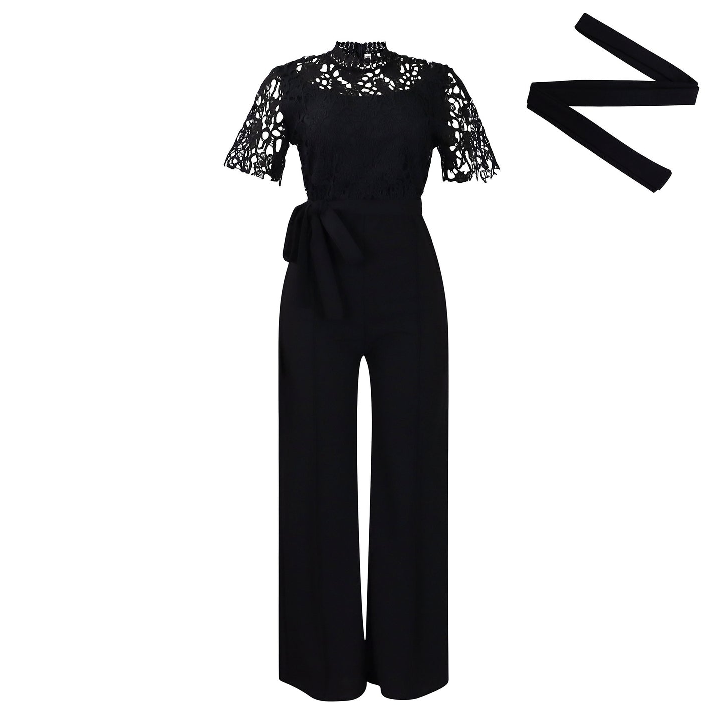 Sexy Lace Full Length Jumpsuits Featuring Polyester Fabric With Stretchy Casual Pants Style