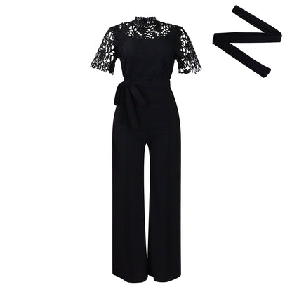 Sexy Lace Full Length Jumpsuits Featuring Polyester Fabric With Stretchy Casual Pants Style