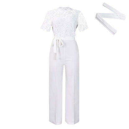 Sexy Lace Full Length Jumpsuits Featuring Polyester Fabric With Stretchy Casual Pants Style