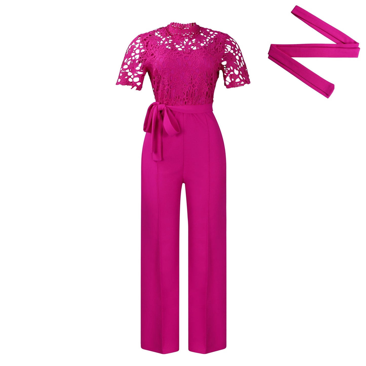 Sexy Lace Full Length Jumpsuits Featuring Polyester Fabric With Stretchy Casual Pants Style