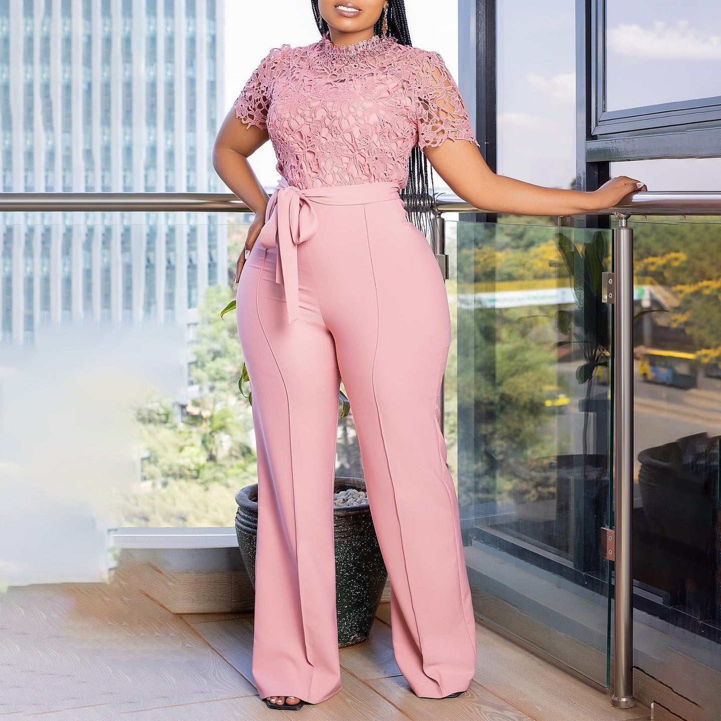 Sexy Lace Full Length Jumpsuits Featuring Polyester Fabric With Stretchy Casual Pants Style