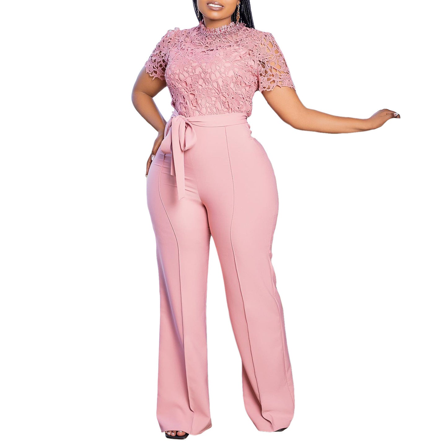 Sexy Lace Full Length Jumpsuits Featuring Polyester Fabric With Stretchy Casual Pants Style