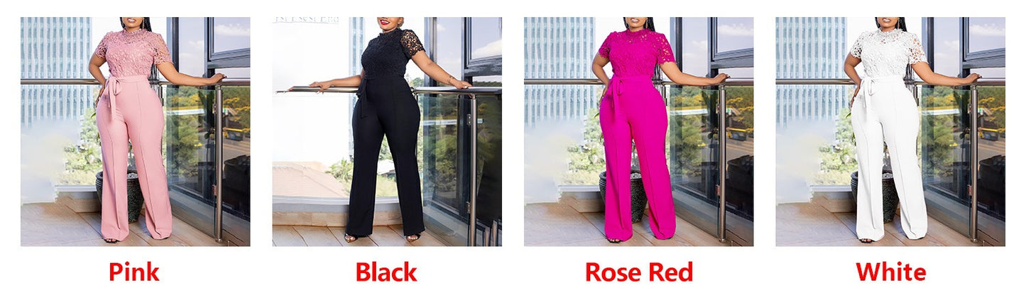 Sexy Lace Full Length Jumpsuits Featuring Polyester Fabric With Stretchy Casual Pants Style