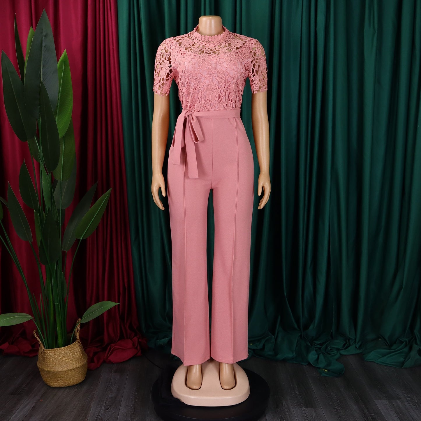 Sexy Lace Full Length Jumpsuits Featuring Polyester Fabric With Stretchy Casual Pants Style