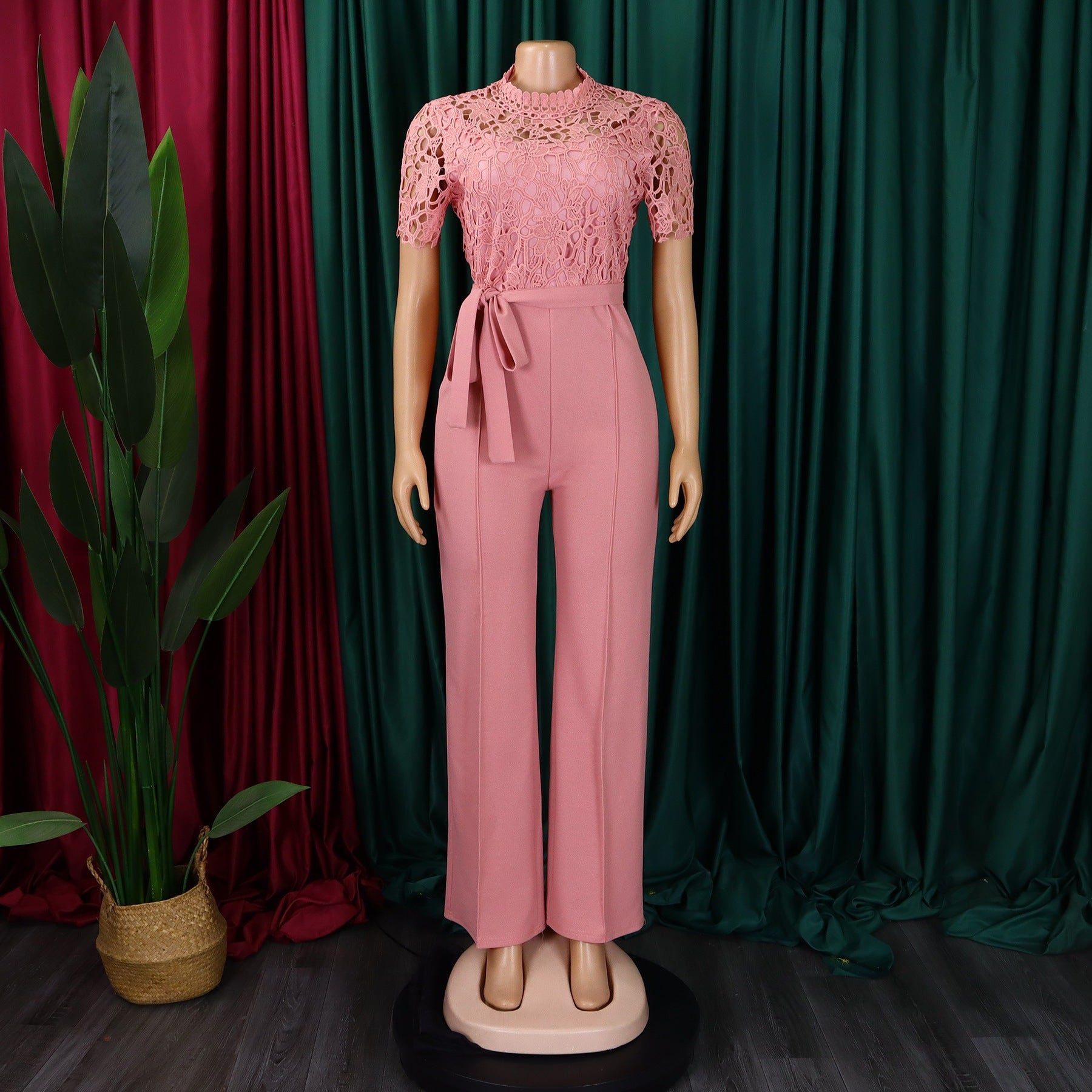 Sexy Lace Full Length Jumpsuits Featuring Polyester Fabric With Stretchy Casual Pants Style