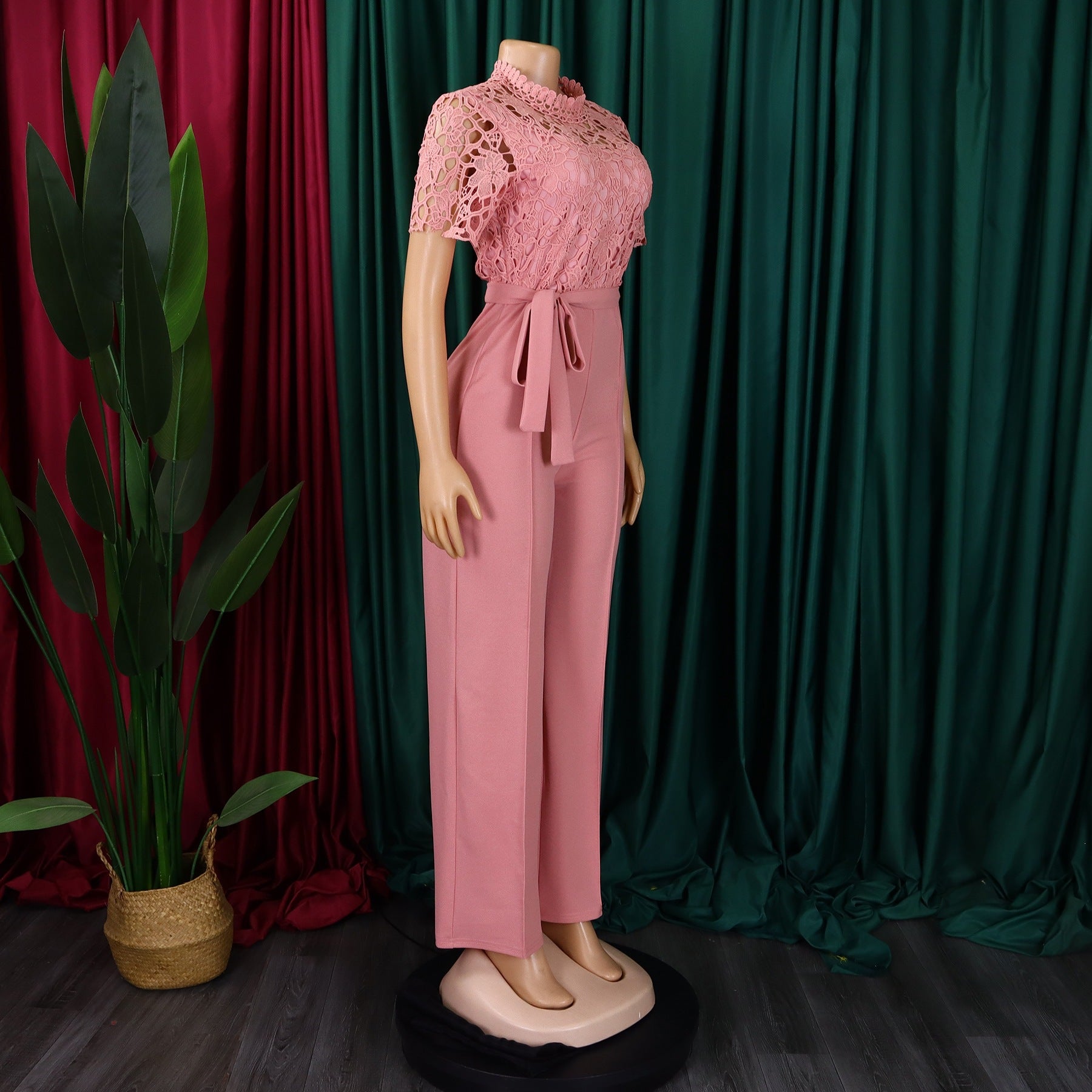 Sexy Lace Full Length Jumpsuits Featuring Polyester Fabric With Stretchy Casual Pants Style