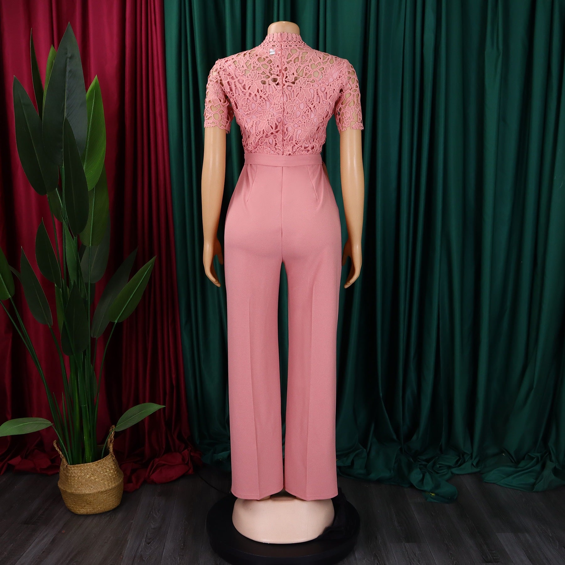 Sexy Lace Full Length Jumpsuits Featuring Polyester Fabric With Stretchy Casual Pants Style