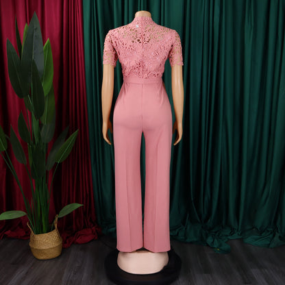 Sexy Lace Full Length Jumpsuits Featuring Polyester Fabric With Stretchy Casual Pants Style